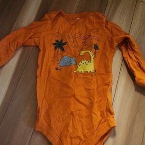 Orange Dinosaur Print Long Sleeve Onesie